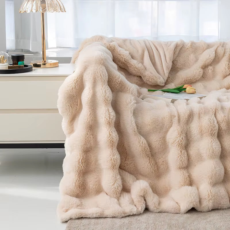 Thickened Fleece Fuzzy Blankets Custom Raschel Blanket Solid Knitted Big Size Four Seasons Warm Cheap Single Blanket Prices
