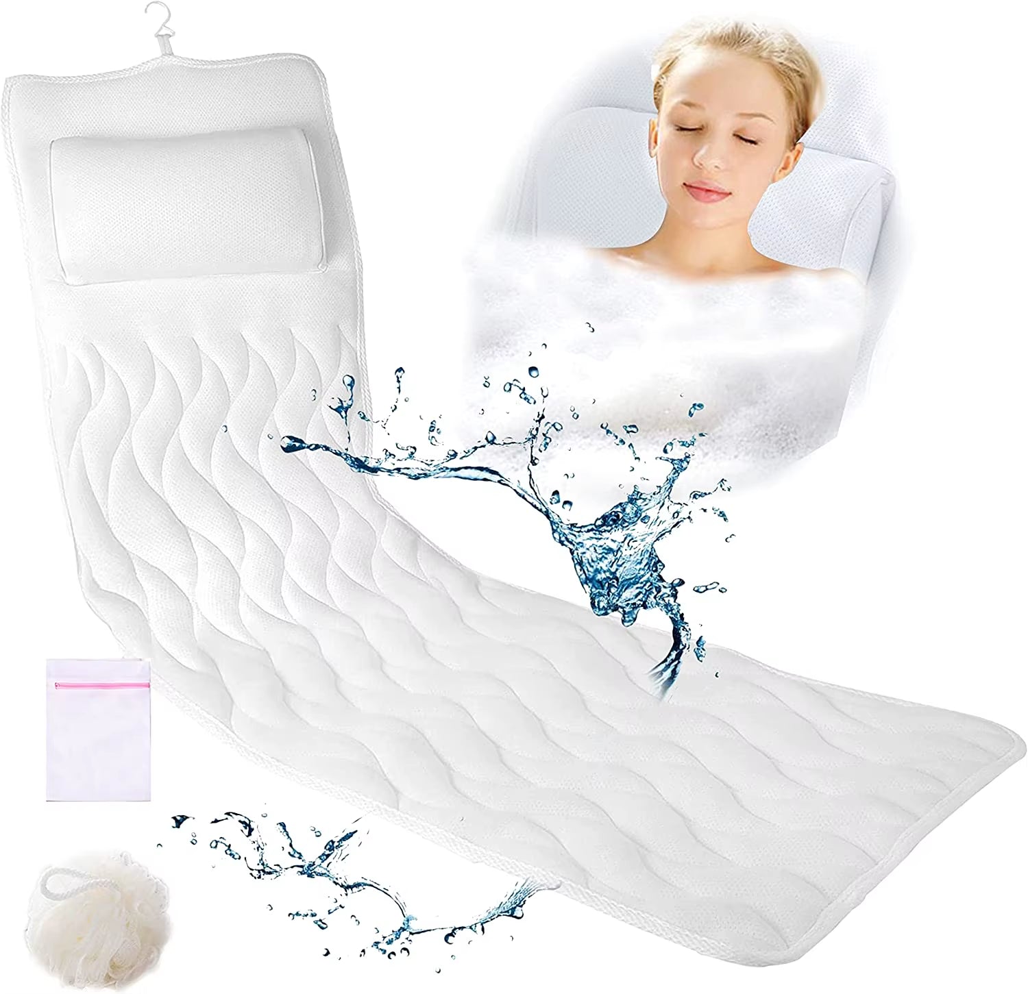 Luxury 3D Air Mesh Anti-Skid Eco-Friendly Solid Spa Bath Pillow Mat Full Body Cushion Suction Cups Durable Polyester Custom Size