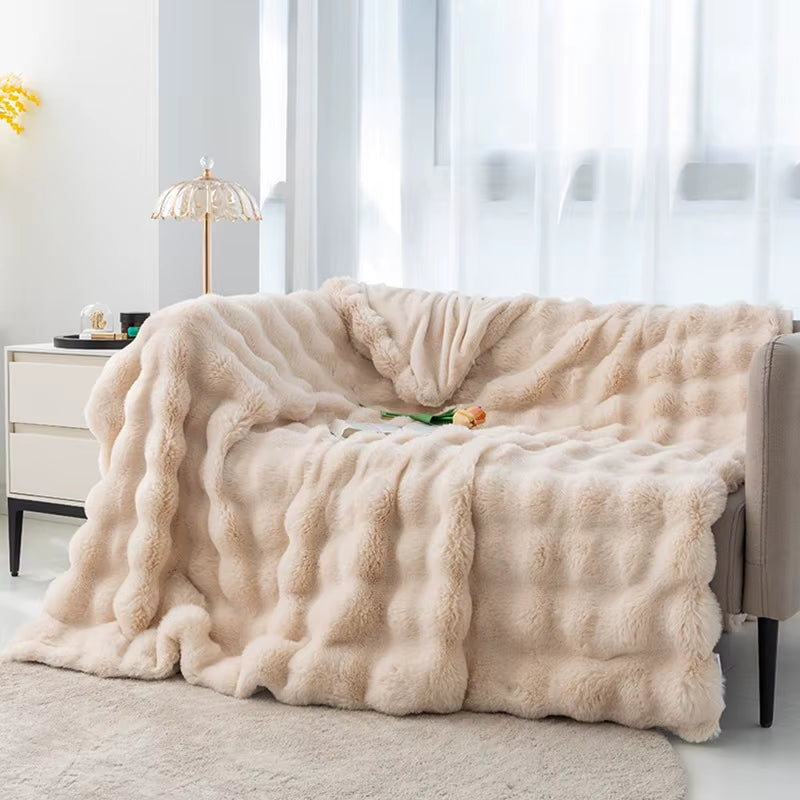 Thickened Fleece Fuzzy Blankets Custom Raschel Blanket Solid Knitted Big Size Four Seasons Warm Cheap Single Blanket Prices