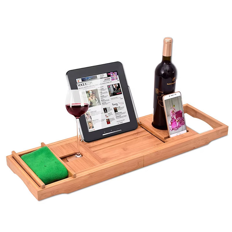 Bamboo Bathtub Rack, Multi-Functional Extendable Bathroom Storage Rack, Phone Holder, Bathroom Shelf, Wholesale Available.