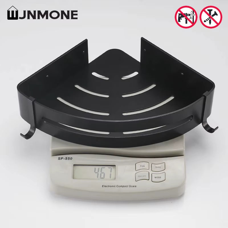 Top 1 Hot Sale Wholesale Wall Mounted Bathroom Corner Shelf Organizer Shelf Self Adhesive Screw Dual Use Black Bathroom Shelves