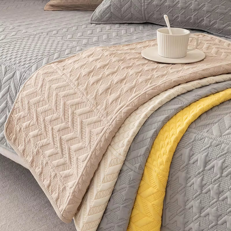 Solid Color Cotton Non-Slip Embroidery Protection Couch Covers Three-Seat Sofa