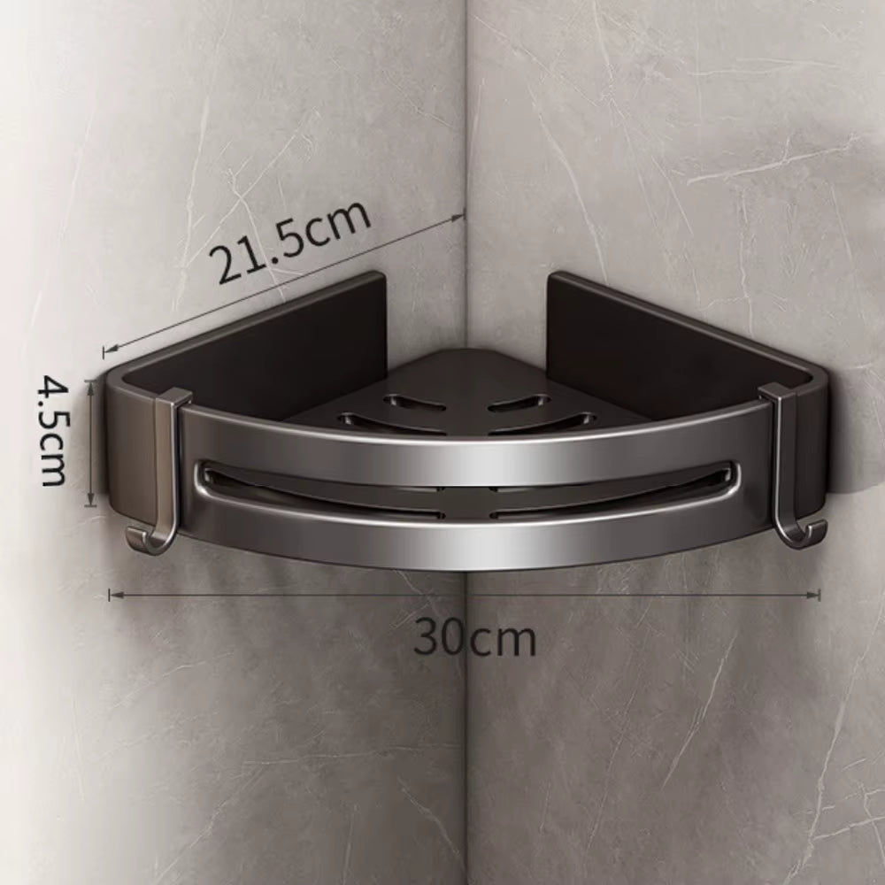 Top 1 Hot Sale Wholesale Wall Mounted Bathroom Corner Shelf Organizer Shelf Self Adhesive Screw Dual Use Black Bathroom Shelves