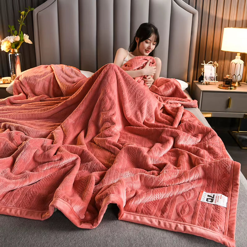 2025 New Style One Piece Set Rabbit Fur Imitation Reactive Printed Edge-Trimming Blanket