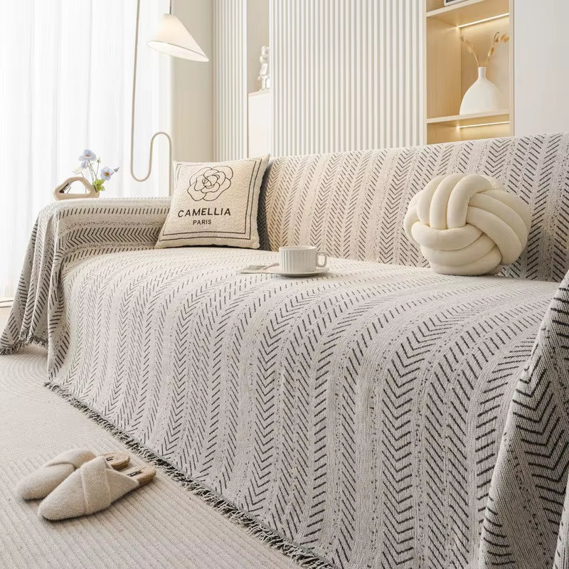 Chenille Herringbone Woven Sofa Cover Blanket Soft Breathable All Season Universal Couch Protector Decorative Throw