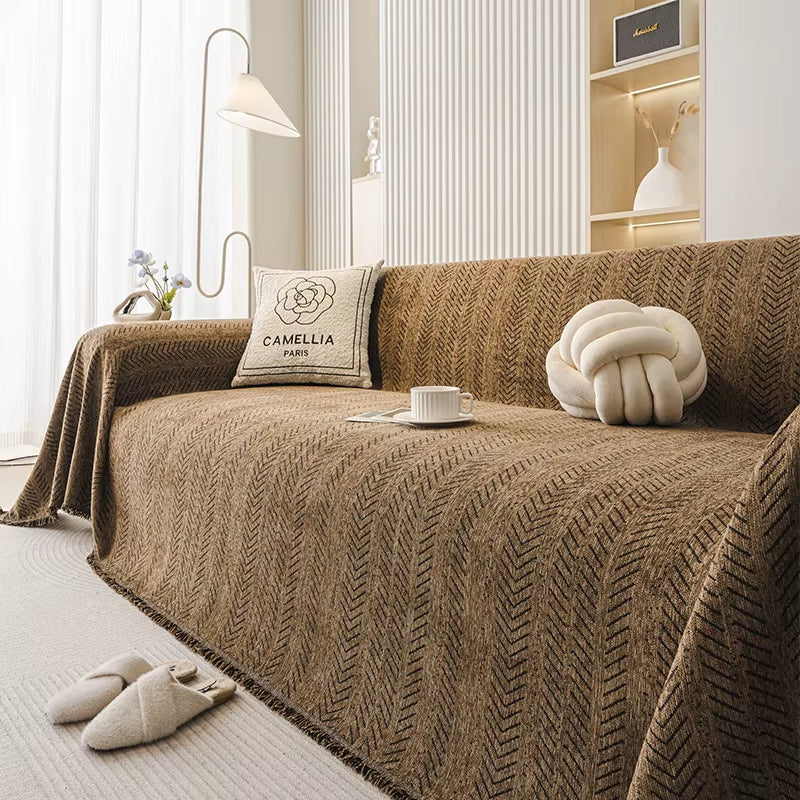 Chenille Herringbone Woven Sofa Cover Blanket Soft Breathable All Season Universal Couch Protector Decorative Throw