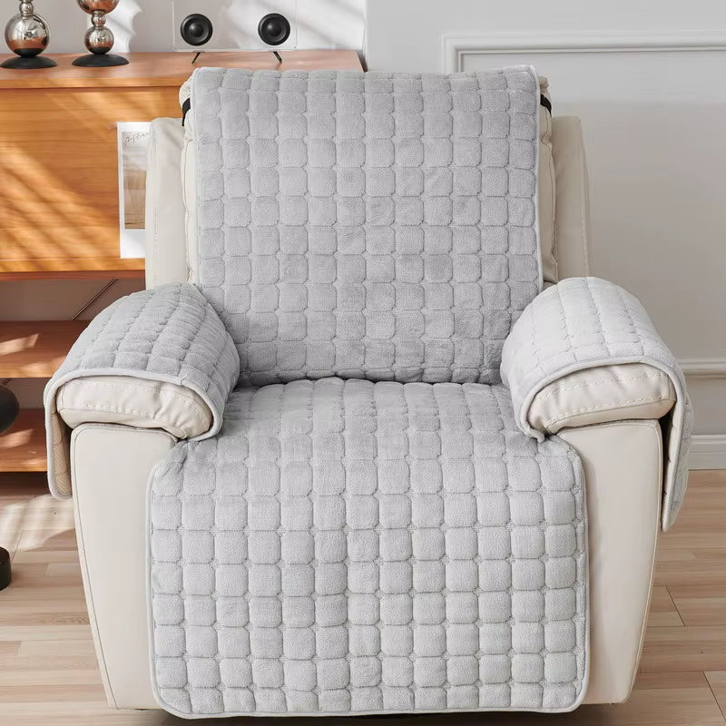Winter Solid Color Flannel Square One-Piece Sofa Cushions Modern Simple Thickened Warm Plush Checkered Single-Seat Sofa Covers