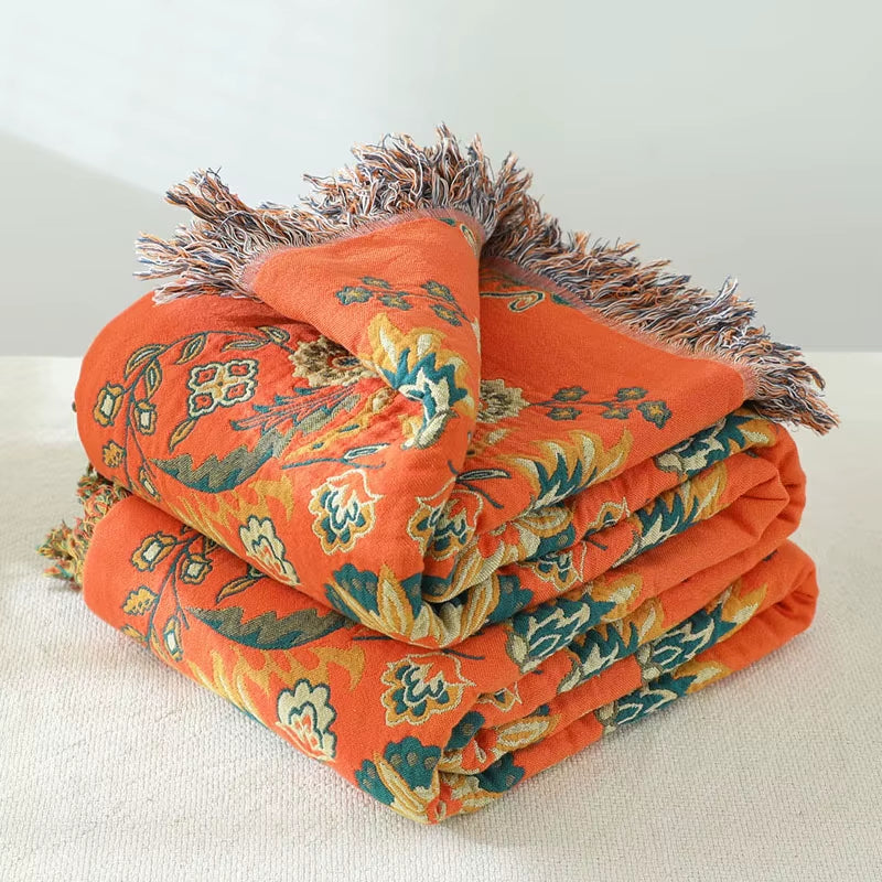 4 Layer Cotton Gauze Boho Adult Blanket Gauze Quilt Cotton Baby Blanket with Tassel Towel Blankets for Bedroom