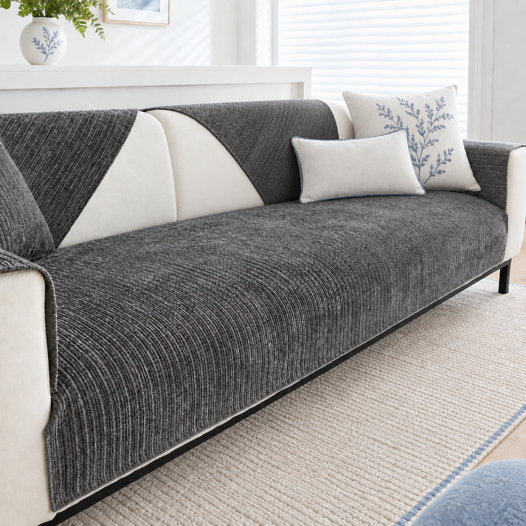 Bryn Striped Chenille Couch Seat Panel in dark gray