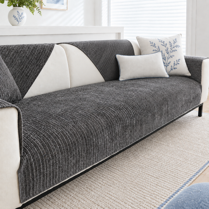 Bryn Striped Chenille Couch Seat Panel in dark gray