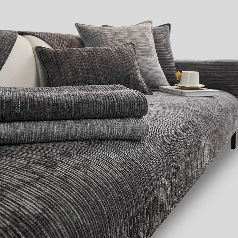 Bryn Striped Chenille Couch Seat Panel, texture detail