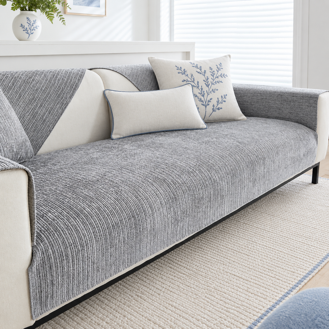 Bryn Striped Chenille Couch Seat Panel in light gray