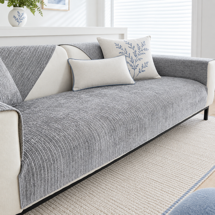 Bryn Striped Chenille Couch Seat Panel in light gray