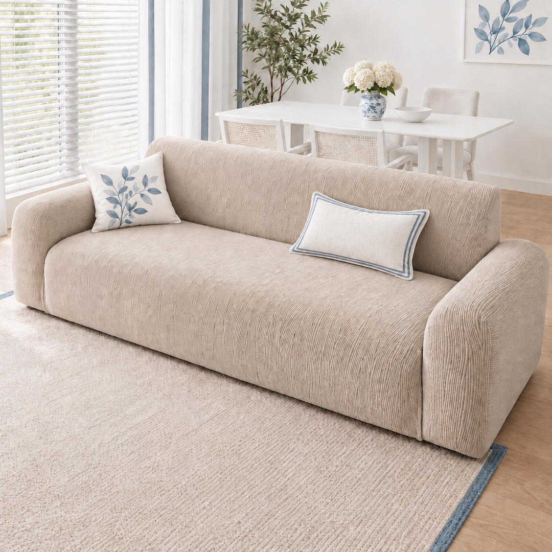 Elin Stretch Jacquard Couch Slipcover in beige