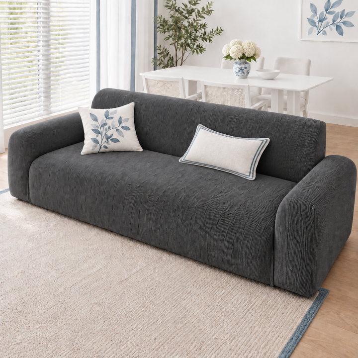 Elin Stretch Jacquard Couch Slipcover in charcoal