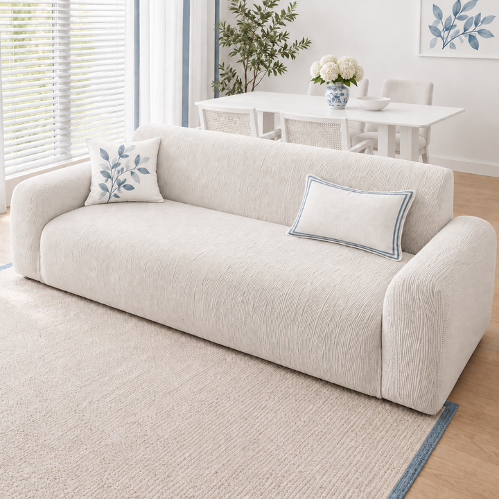 Elin Stretch Jacquard Couch Slipcover in off white
