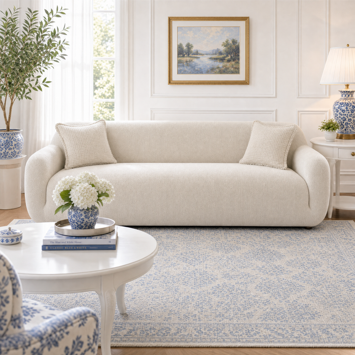 Elin Plush Velvet Couch Slipcover on sofa, front view