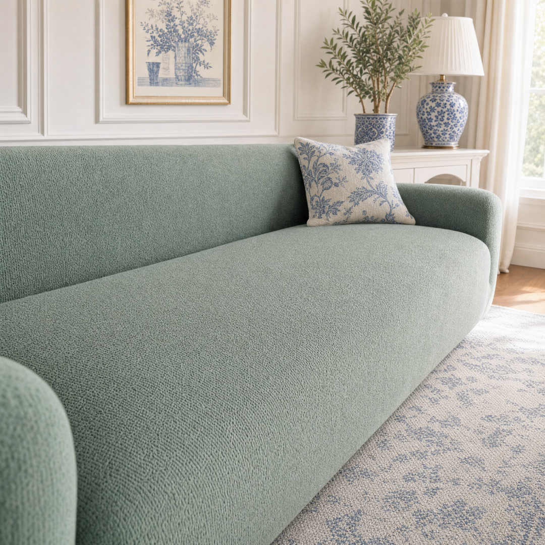 Elin Plush Velvet Couch Slipcover, living room lifestyle
