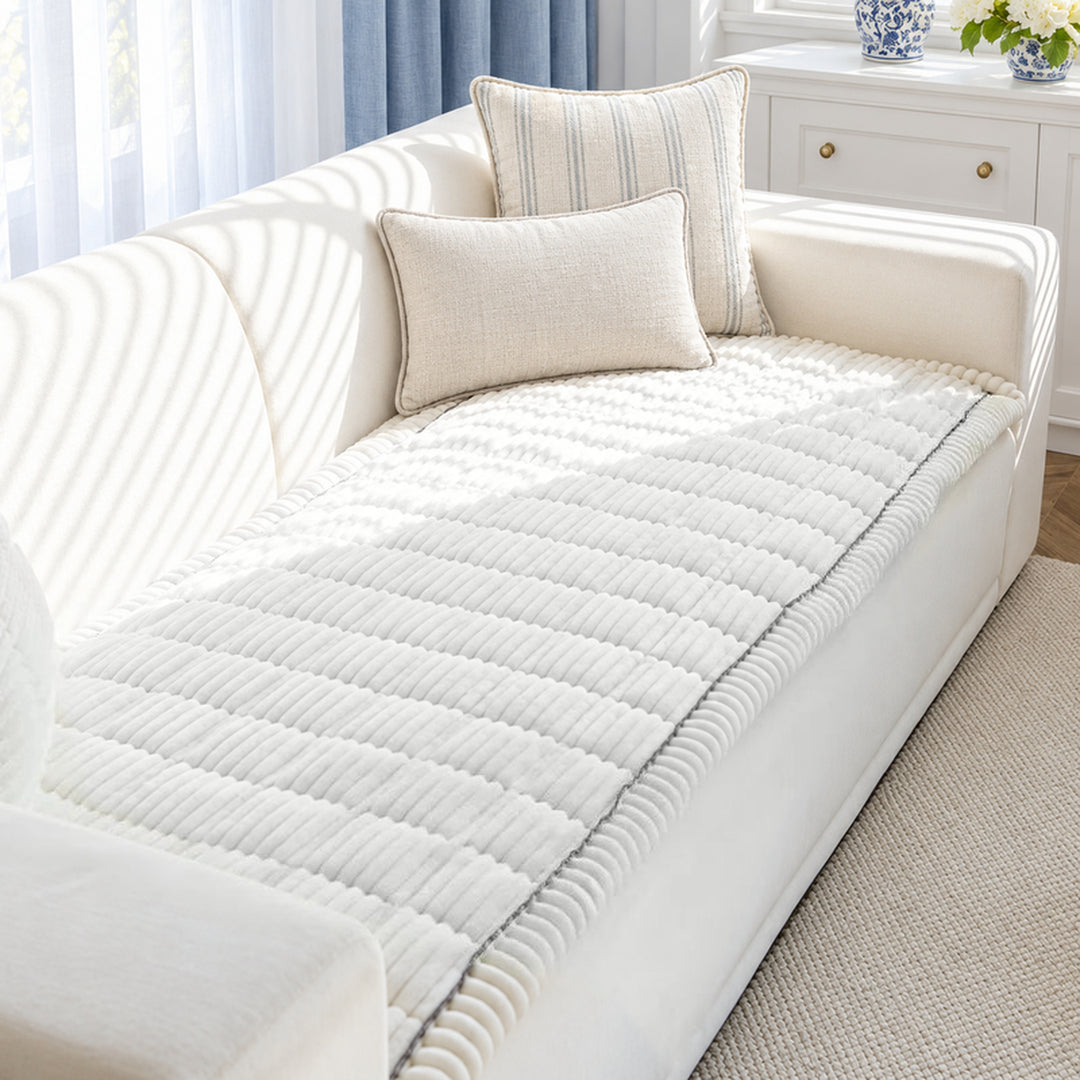 Greer Quilted Corduroy Couch Seat Panel on sofa