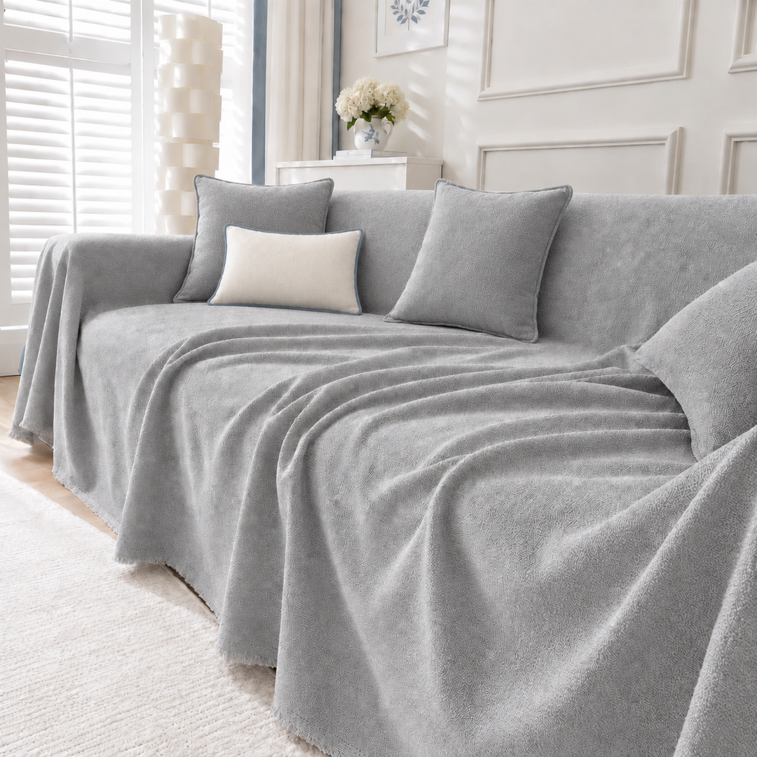 Greer Quilted Couch Cover in light gray