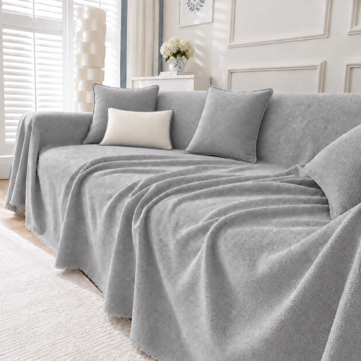 Greer Quilted Couch Cover in light gray