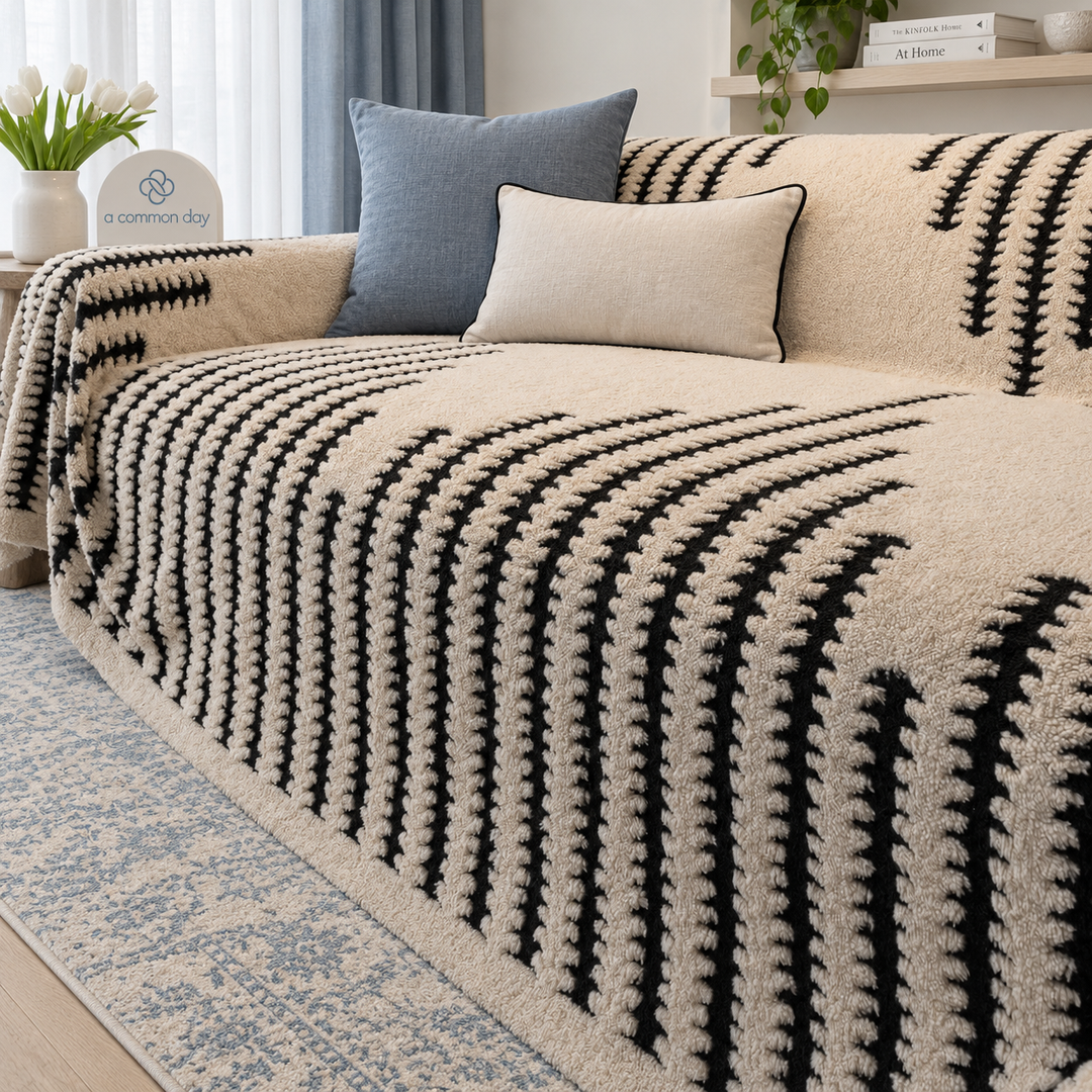 Thea Heavyweight Chenille Couch Cover on sofa, front view