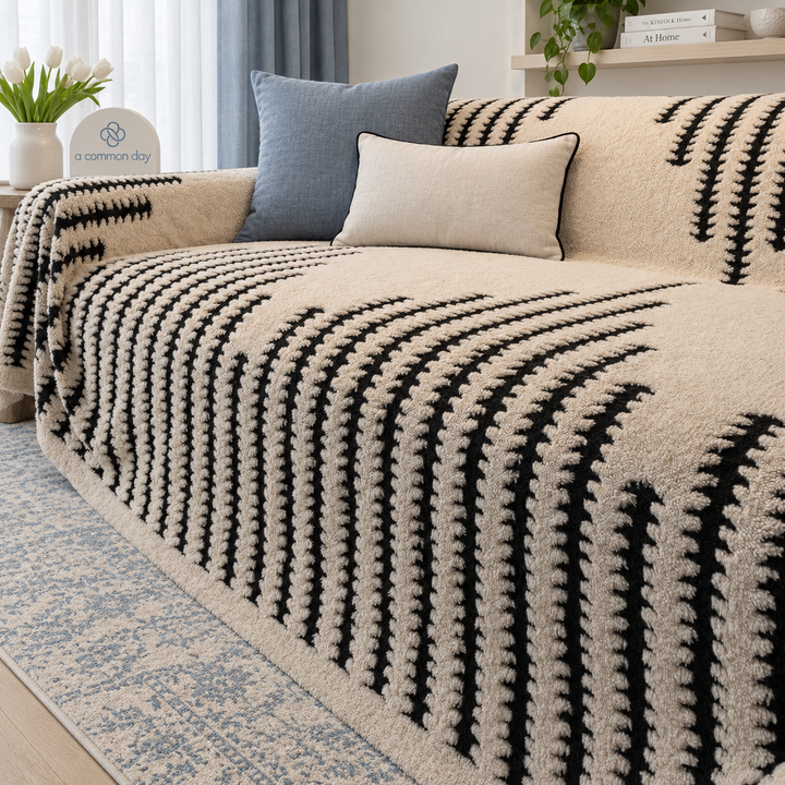 Thea Heavyweight Chenille Couch Cover on sofa, front view