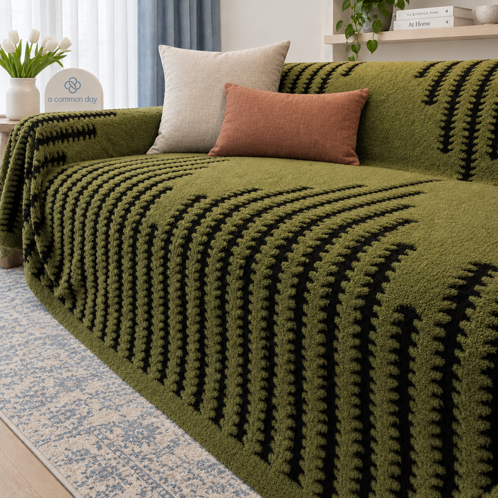 Thea Heavyweight Chenille Couch Cover, living room lifestyle