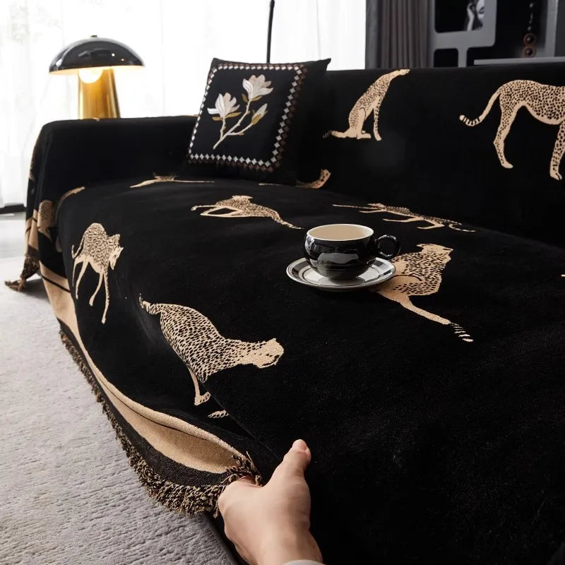 Thea Leopard Chenille Couch Cover, texture detail