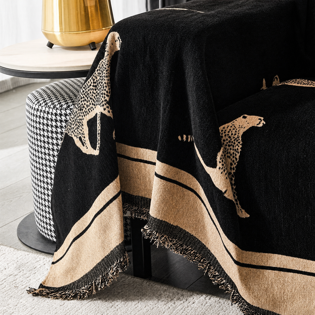 Thea Leopard Chenille Couch Cover, weave close up