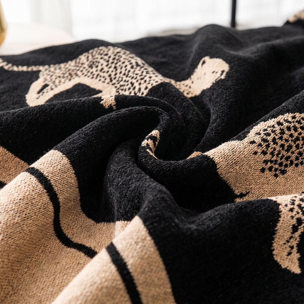Thea Leopard Chenille Couch Cover, fabric close up