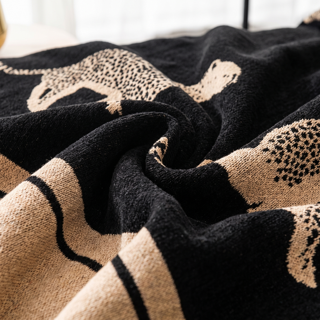 Thea Leopard Chenille Couch Cover, fabric close up
