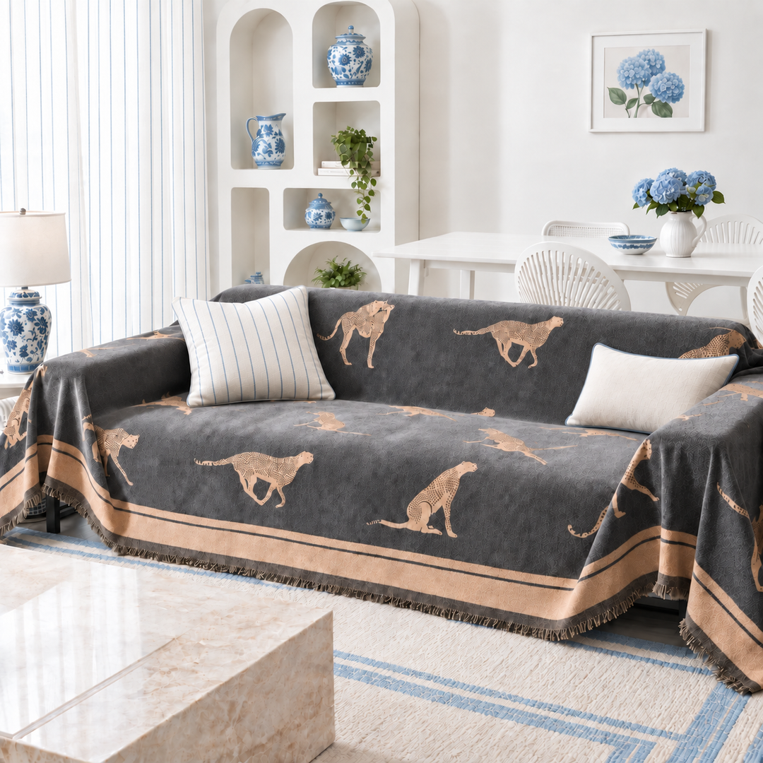 Thea Leopard Chenille Couch Cover in gray