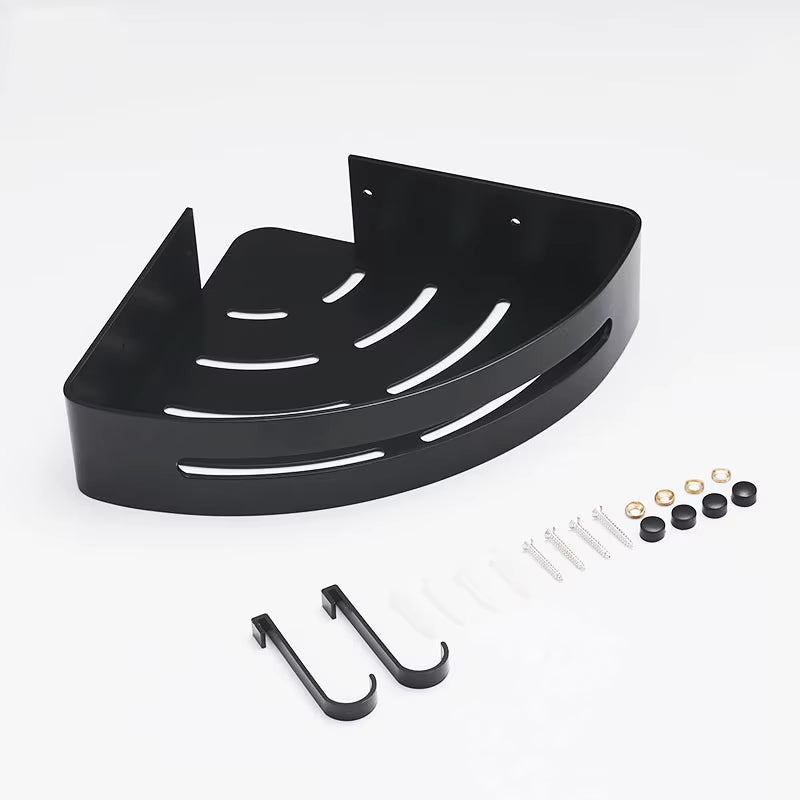 Top 1 Hot Sale Wholesale Wall Mounted Bathroom Corner Shelf Organizer Shelf Self Adhesive Screw Dual Use Black Bathroom Shelves
