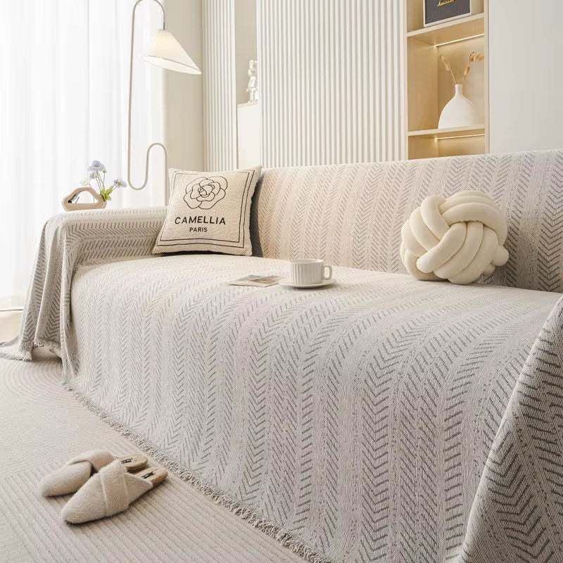 Chenille Herringbone Woven Sofa Cover Blanket Soft Breathable All Season Universal Couch Protector Decorative Throw
