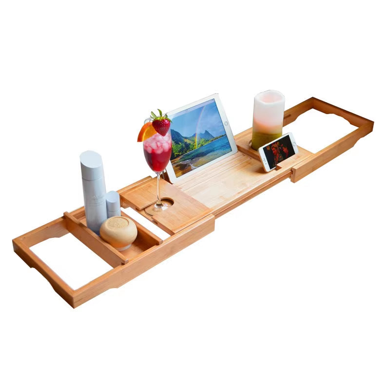 Bamboo Bathtub Rack, Multi-Functional Extendable Bathroom Storage Rack, Phone Holder, Bathroom Shelf, Wholesale Available.