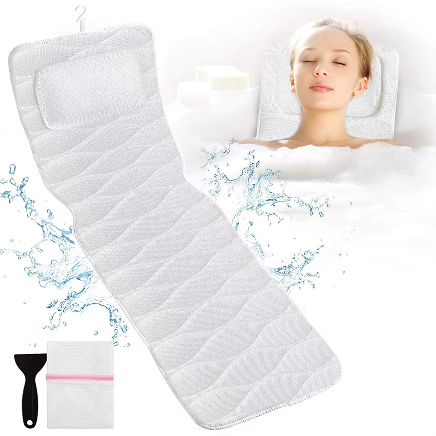 Luxury 3D Air Mesh Anti-Skid Eco-Friendly Solid Spa Bath Pillow Mat Full Body Cushion Suction Cups Durable Polyester Custom Size