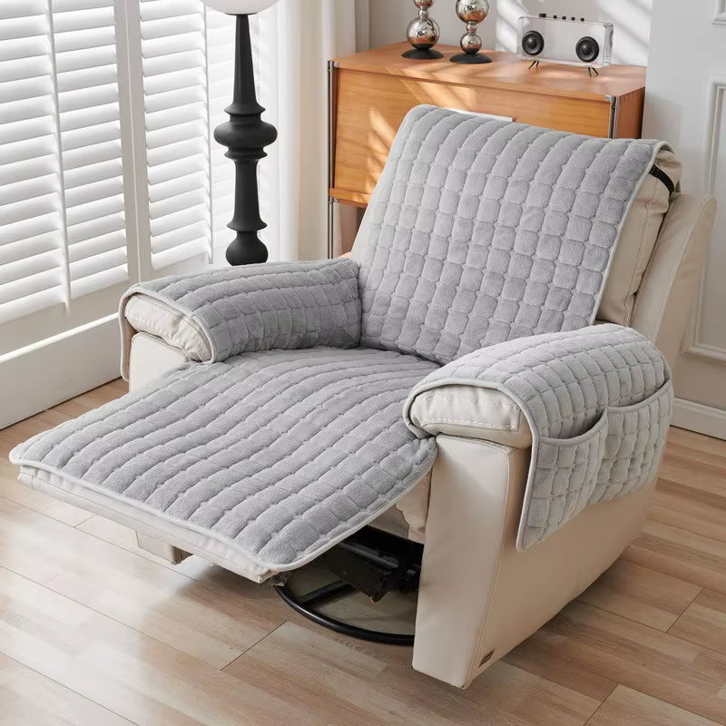 Winter Solid Color Flannel Square One-Piece Sofa Cushions Modern Simple Thickened Warm Plush Checkered Single-Seat Sofa Covers