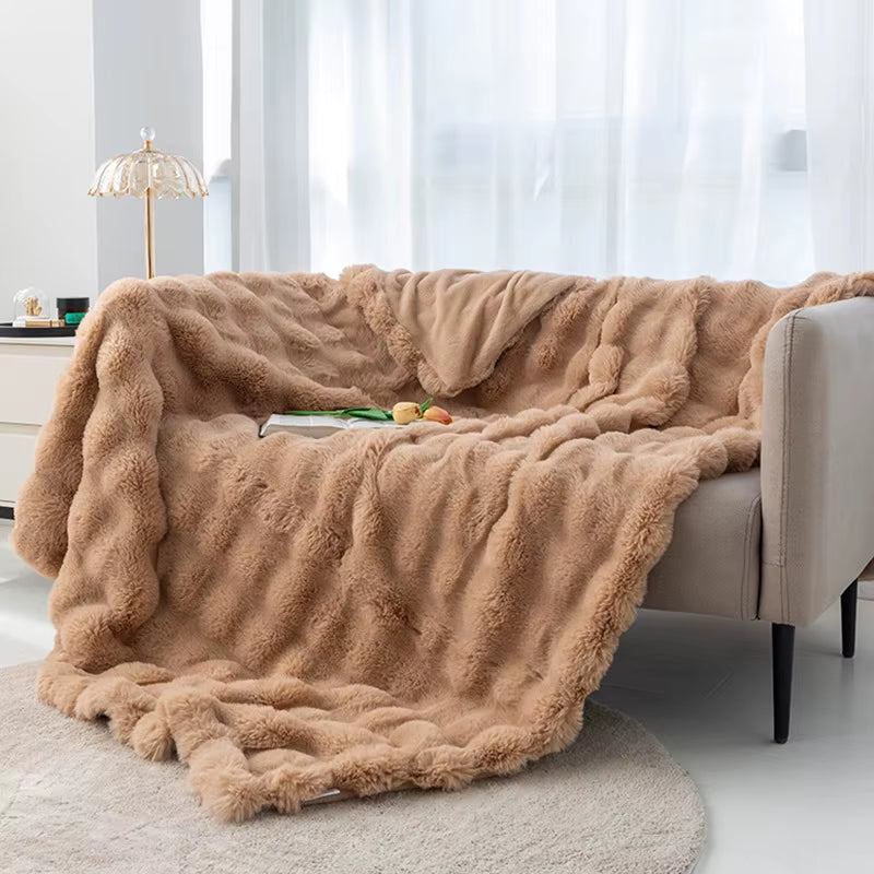 Thickened Fleece Fuzzy Blankets Custom Raschel Blanket Solid Knitted Big Size Four Seasons Warm Cheap Single Blanket Prices