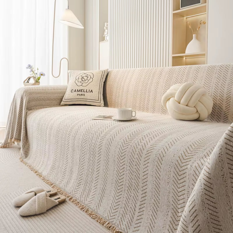 Chenille Herringbone Woven Sofa Cover Blanket Soft Breathable All Season Universal Couch Protector Decorative Throw