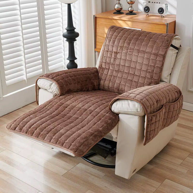 Winter Solid Color Flannel Square One-Piece Sofa Cushions Modern Simple Thickened Warm Plush Checkered Single-Seat Sofa Covers