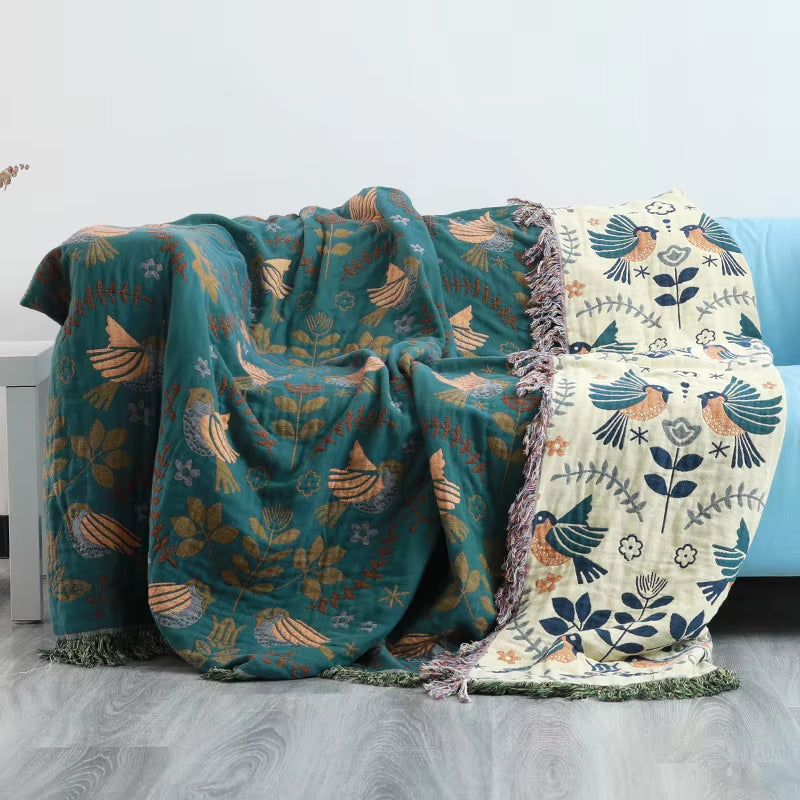 4 Layer Cotton Gauze Boho Adult Blanket Gauze Quilt Cotton Baby Blanket with Tassel Towel Blankets for Bedroom