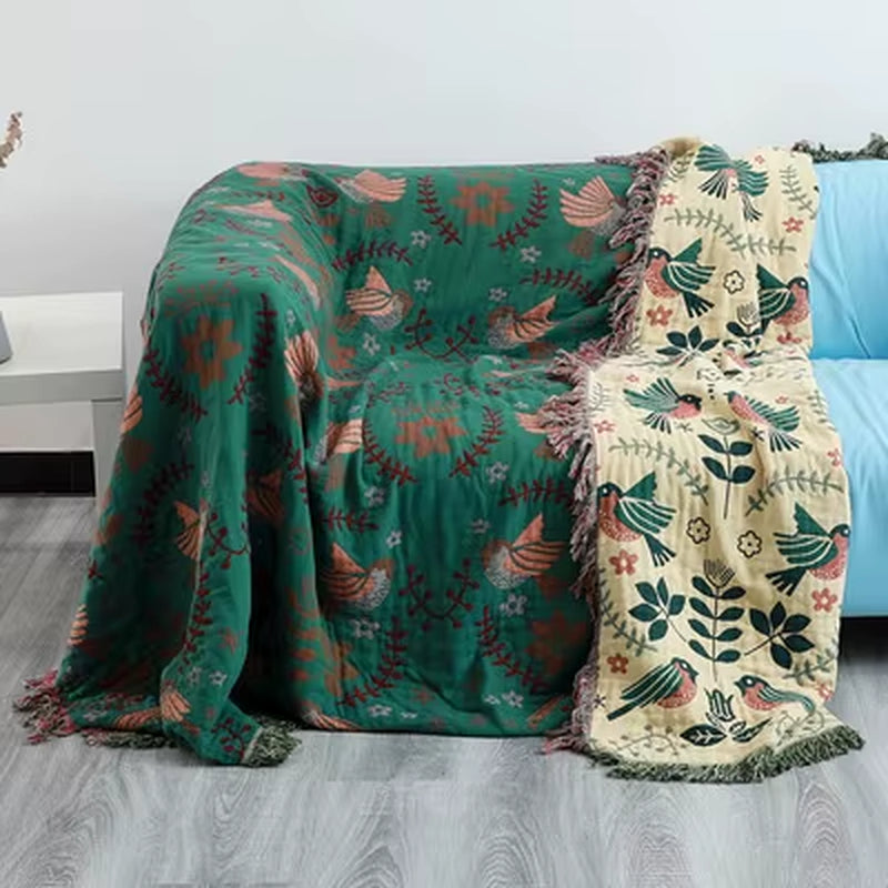 4 Layer Cotton Gauze Boho Adult Blanket Gauze Quilt Cotton Baby Blanket with Tassel Towel Blankets for Bedroom